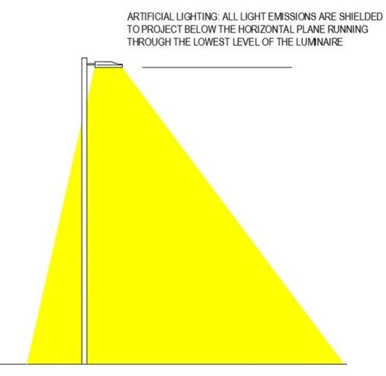 A yellow light pole with text

Description automatically generated